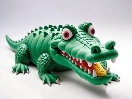 crocodile toy isolated on white backgroundの素材