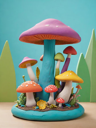 mushroom on a green backgroundの素材