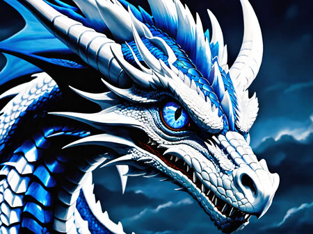fantasy dragon on the sky backgroundの素材