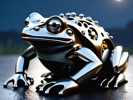 a closeup shot of a frog on a black backgroundの素材