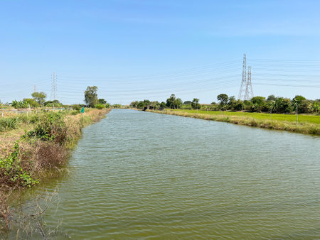 the canal of the river in the countrysideの写真素材