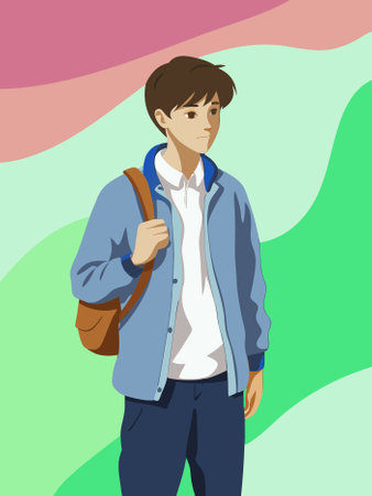 teenager boy cartoon design illustration. young teenager character.の写真素材
