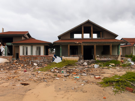 the destroyed house after a hurricaneの素材