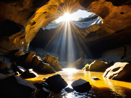 waterfall in the cave mountainの素材