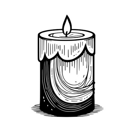 candle in a black ink. hand drawn illustrationの写真素材
