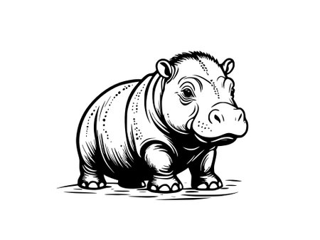 hippo in the style of engravingの写真素材