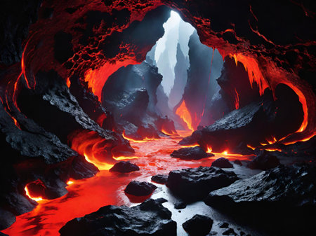 cave with fire in mountainの素材