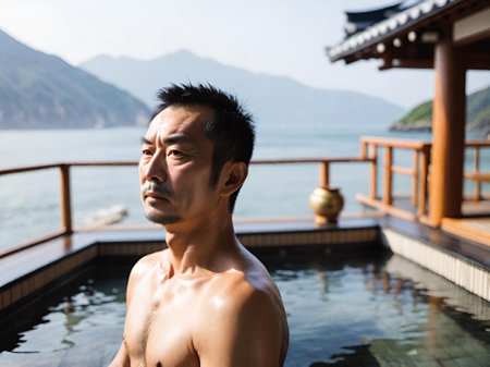 portrait of a man in a poolの素材