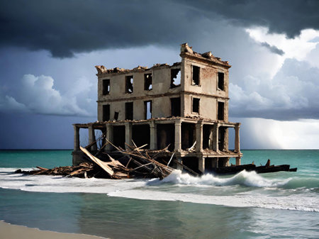 old abandoned house in the sea.の素材