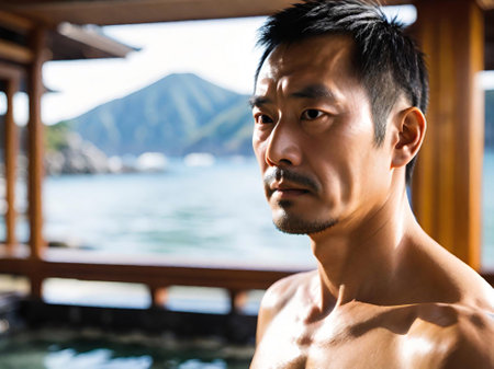 portrait of a man in a poolの素材