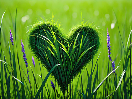 heart shape made from green grass and a beautiful heart shapeの素材