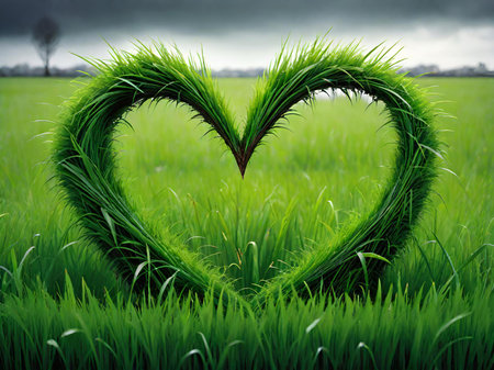 heart shape made from green grass and a beautiful heart shapeの素材