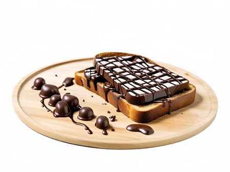 a vertical shot of delicious chocolate cake with nuts and caramel toppingの素材