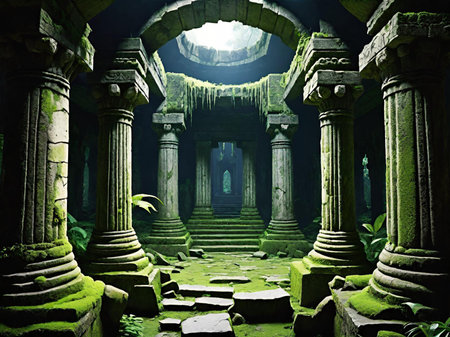 the ruins of an ancient temple in the jungleの素材