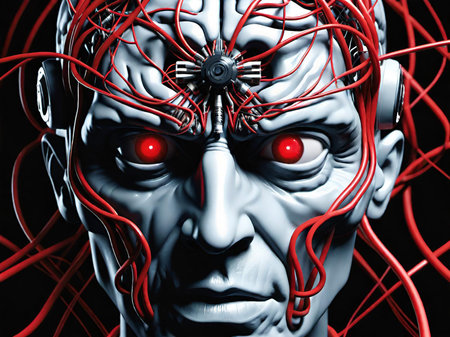 human brain with red eyes.の素材