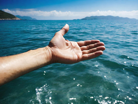 man hand in the seaの素材