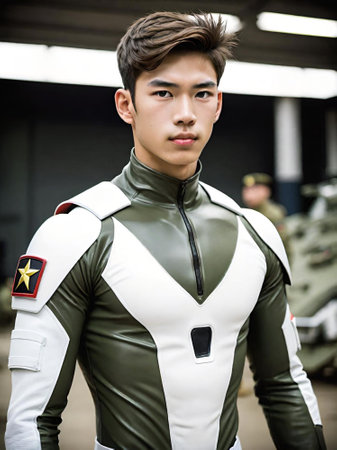 asian man with superhero costumeの素材