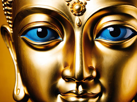 golden buddha statue on gold backgroundの素材