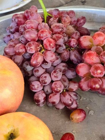 fresh ripe grapes on a wooden backgroundの写真素材