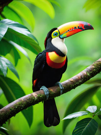 toucan on a branch in the forestの素材