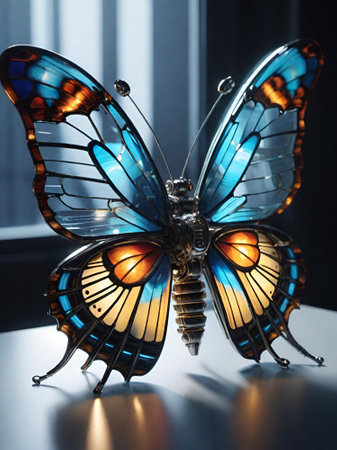 butterfly robot on black backgroundの素材