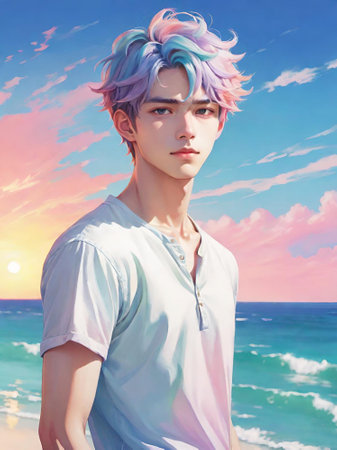 watercolor portrait of a cute boyの素材