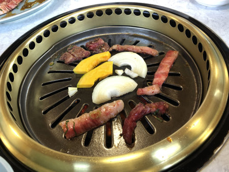 korean traditional style grilled beef steak with hot pepper, barbecue and hotの写真素材