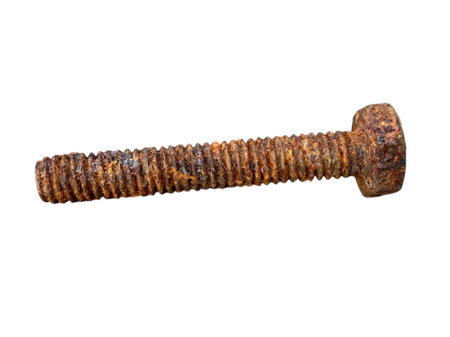 rusty bolt with nuts on white backgroundの写真素材