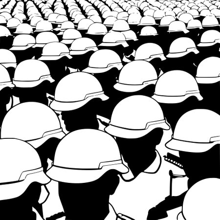 black and white of a worker in a helmetの写真素材