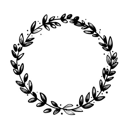 frame with wreath of branchesの写真素材