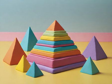 colorful pyramid on pastel background. minimal art concept.の素材