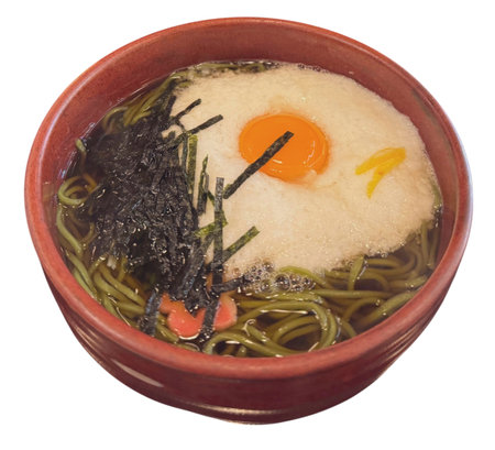 japanese cuisine. noodles with vegetables and egg on white background