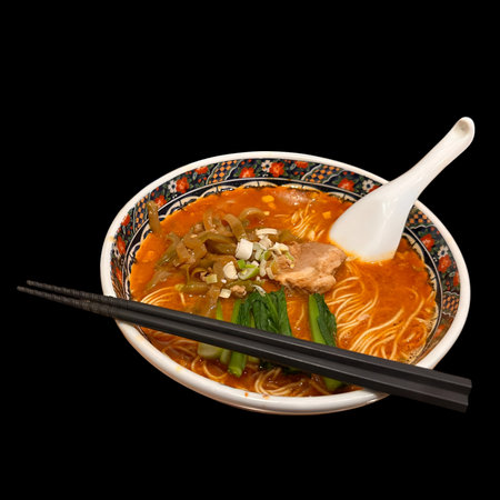 asian noodles with vegetables and chickenの写真素材