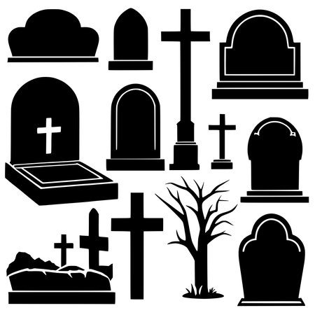 cemetery icon set on whiteの写真素材