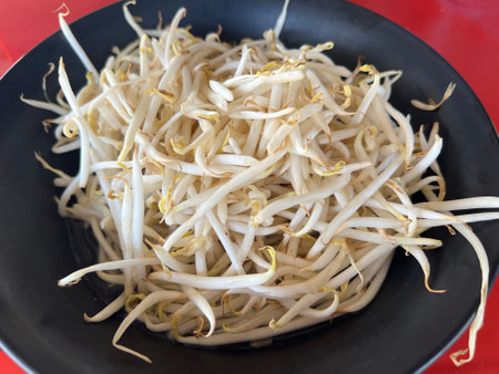 close up view of asian food, bean sprouts