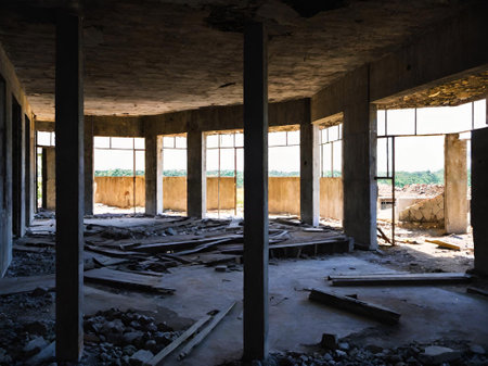 ruins of old abandoned building with window in the backgroundの素材