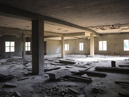ruins of old abandoned building with window in the backgroundの素材