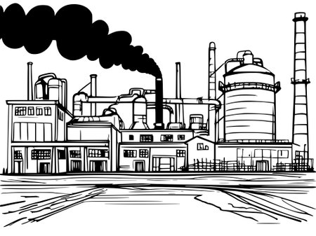 industrial building with smokeの写真素材