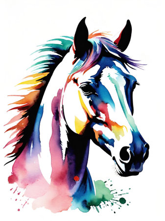 watercolor horse on white backgroundの素材