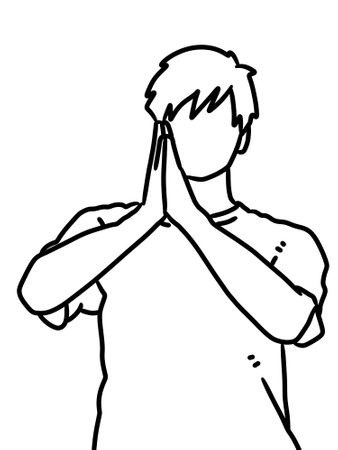 line drawing cartoon of happy boyの写真素材