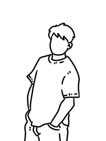 black and white cartoon cute man coloring pageの写真素材