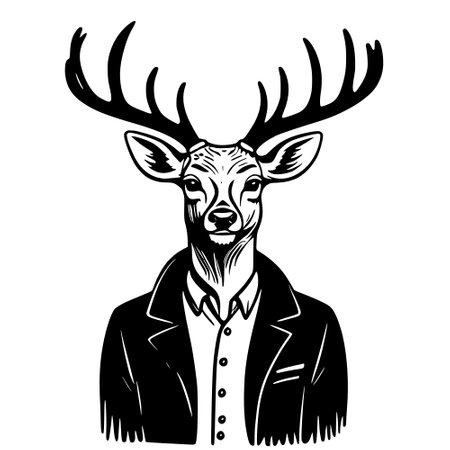 deer with antlers, hand drawn illustrationの写真素材