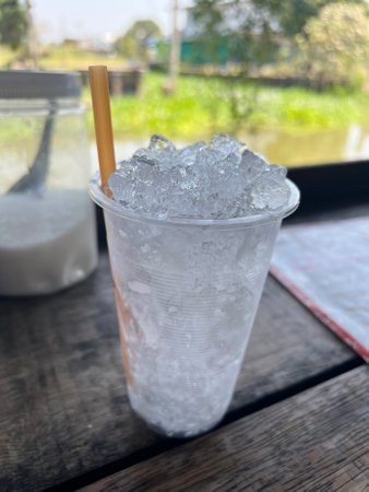 iced tea with ice in the glassの写真素材