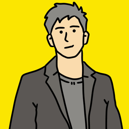 cartoon happy man looking confused and smilingの写真素材