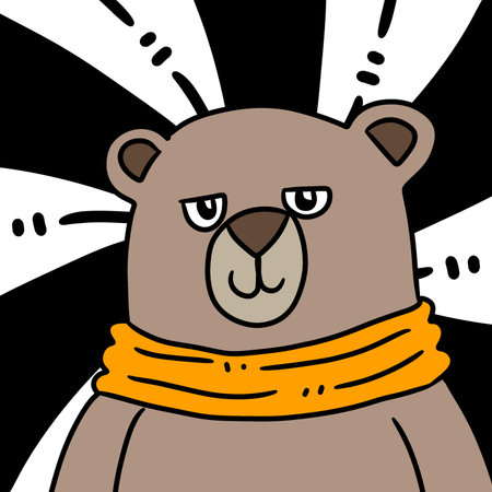 cartoon bear with a scarf and big smileの写真素材
