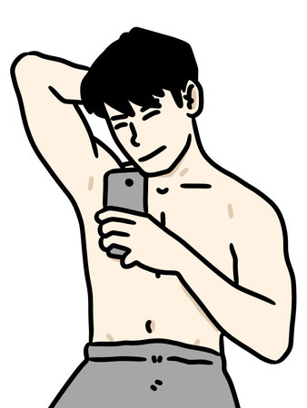 illustration of cartoon man on whiteの写真素材