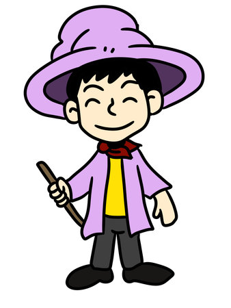 cartoon man in a hat with a big wand.の写真素材