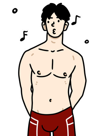 cartoon man posing in underwearの写真素材