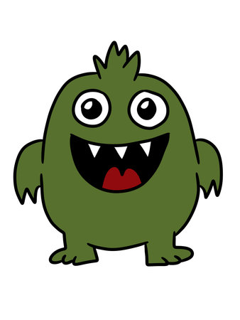 cartoon illustration of cute green monster with happy monster face isolated on white background.の写真素材