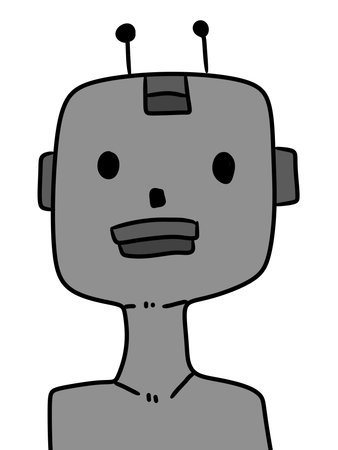 cartoon robot head with big eyesの写真素材